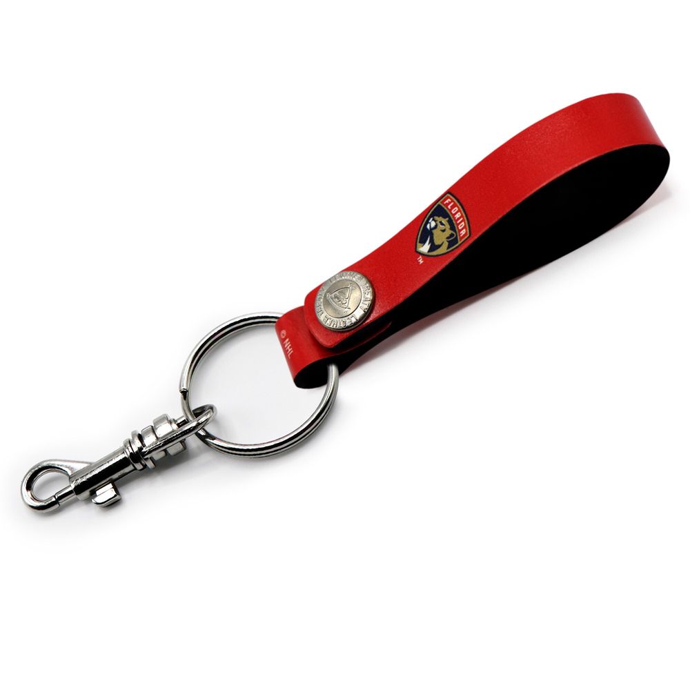 Red Florida Panthers Personalized Leather Loop Keychain