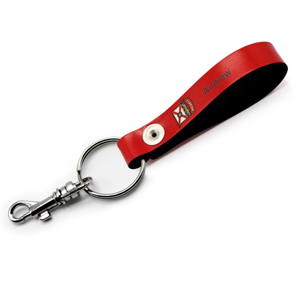 Red Florida Panthers Personalized Leather Loop Keychain