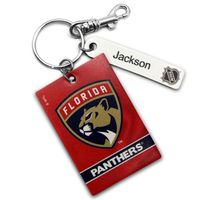 Red Florida Panthers Personalized Leather Rectangle Keychain