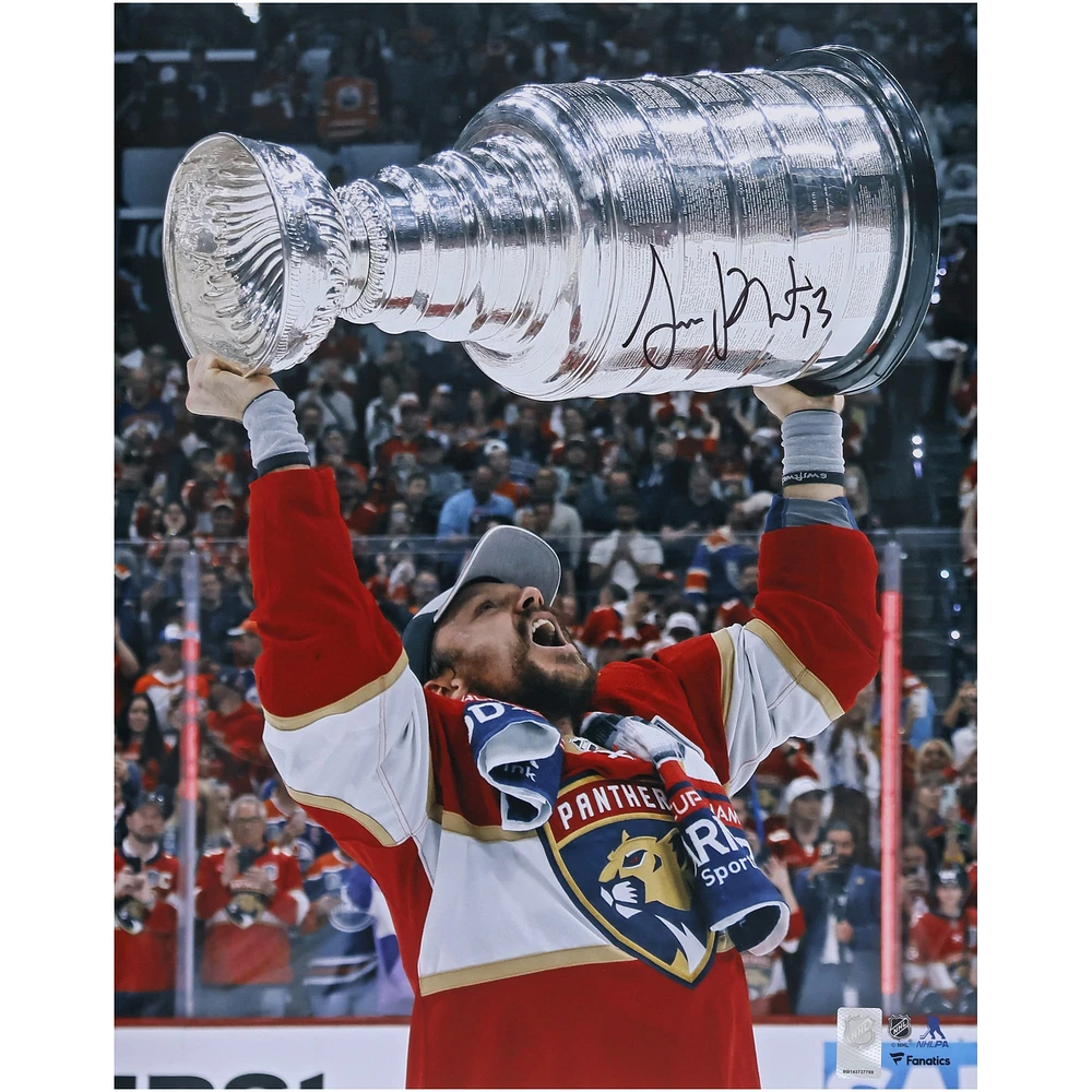 Sam Reinhart Florida Panthers Autographed 2024 Stanley Cup Champions 16" x 20" Raising Cup Photograph