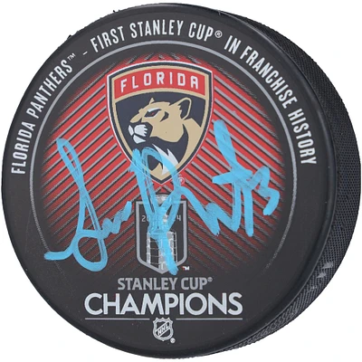 Sam Reinhart Florida Panthers Autographed 2024 Stanley Cup Champions Hockey Puck 