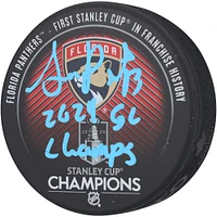 Sam Reinhart Florida Panthers Autographed 2024 Stanley Cup Champions Hockey Puck with "2024 SC Champs" Inscription