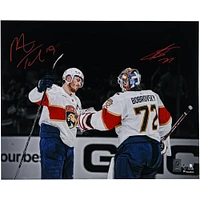 Sergei Bobrovsky & Matthew Tkachuk Florida Panthers Autographed 2024 Stanley Cup Champions 16" x 20" Post-Game Celebration Photograph