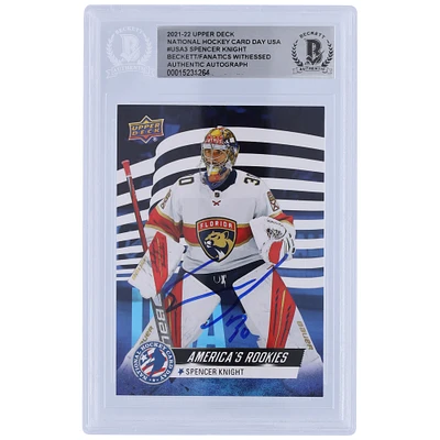 Spencer Knight Florida Panthers Autographed 2021-22 Upper Deck National Hockey Card Day America's Rookies #USA-3 Beckett Fanatics Witnessed Authenticated Rookie Card