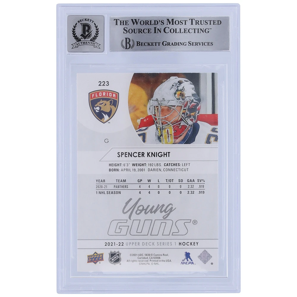 Spencer Knight Florida Panthers Autographed 2021-22 Upper Deck Young Guns #223 Beckett Fanatics Witnessed Authenticated 10 Rookie Card