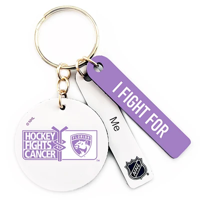 White Florida Panthers Hockey Fights Cancer Personalized Ribbon Keychain