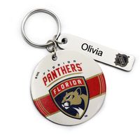 White Florida Panthers Personalized Leather Round Keychain