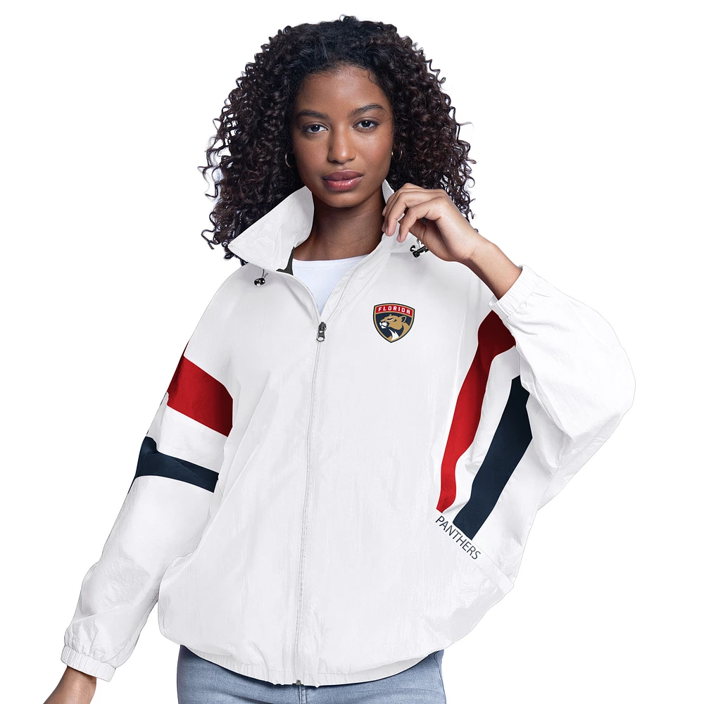 Women's G-III Sports by Carl Banks  White Florida Panthers Game News Oversized Full-Zip Hoodie Jacket
