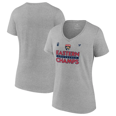 Women's Fanatics  Gray Florida Panthers 2024 Eastern Conference Champions Locker Room V-Neck T-Shirt