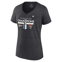 Women's Fanatics Heather Charcoal Florida Panthers 2024 Stanley Cup Champions Locker Room V-Neck T-Shirt