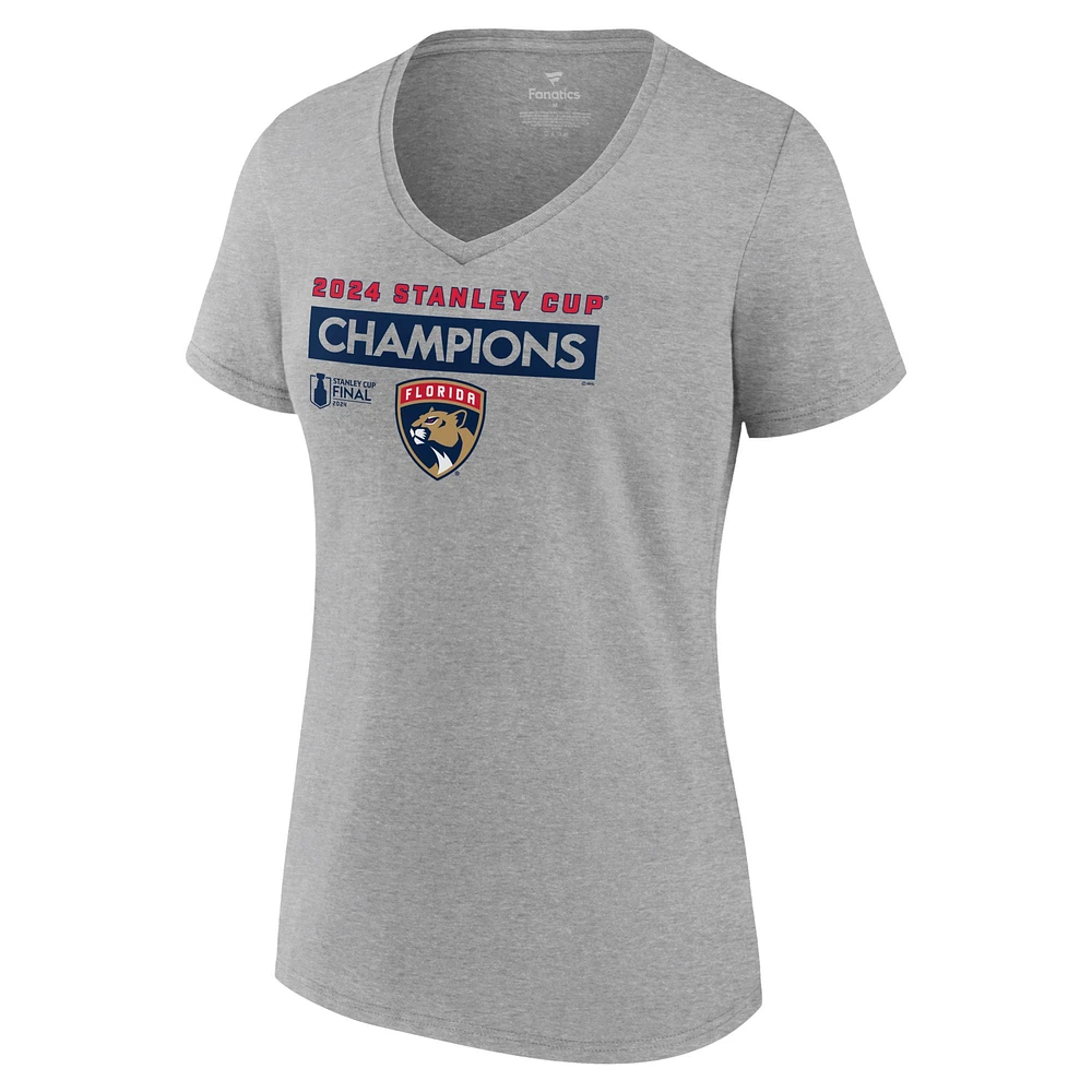 Women's Fanatics Heather Gray Florida Panthers 2024 Stanley Cup Champions Roster V-Neck T-Shirt