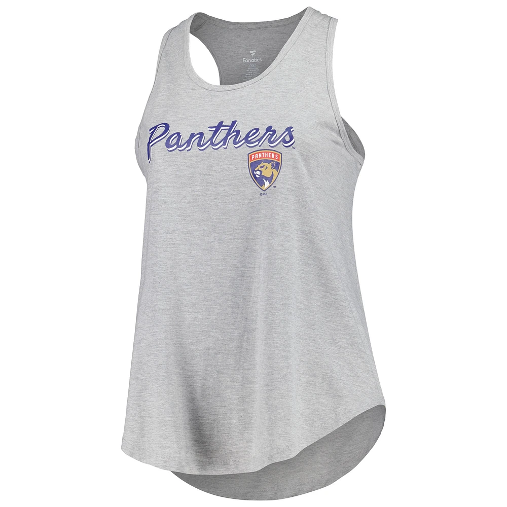 Débardeur à dos nageur taille plus Fanatics Heather Grey Florida Panthers pour femmes