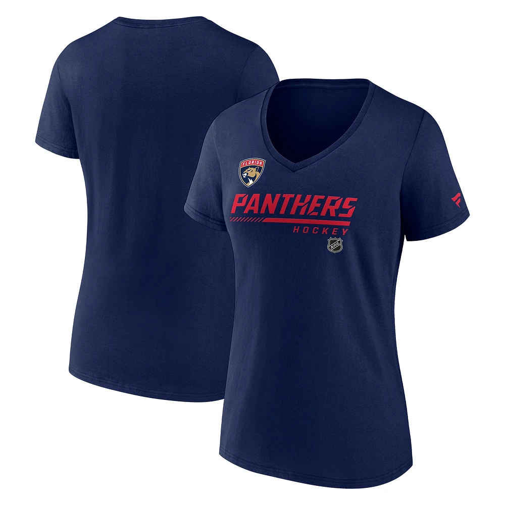 T-shirt à col en V Fanatics pour femme, bleu marine, Florida Panthers Prime