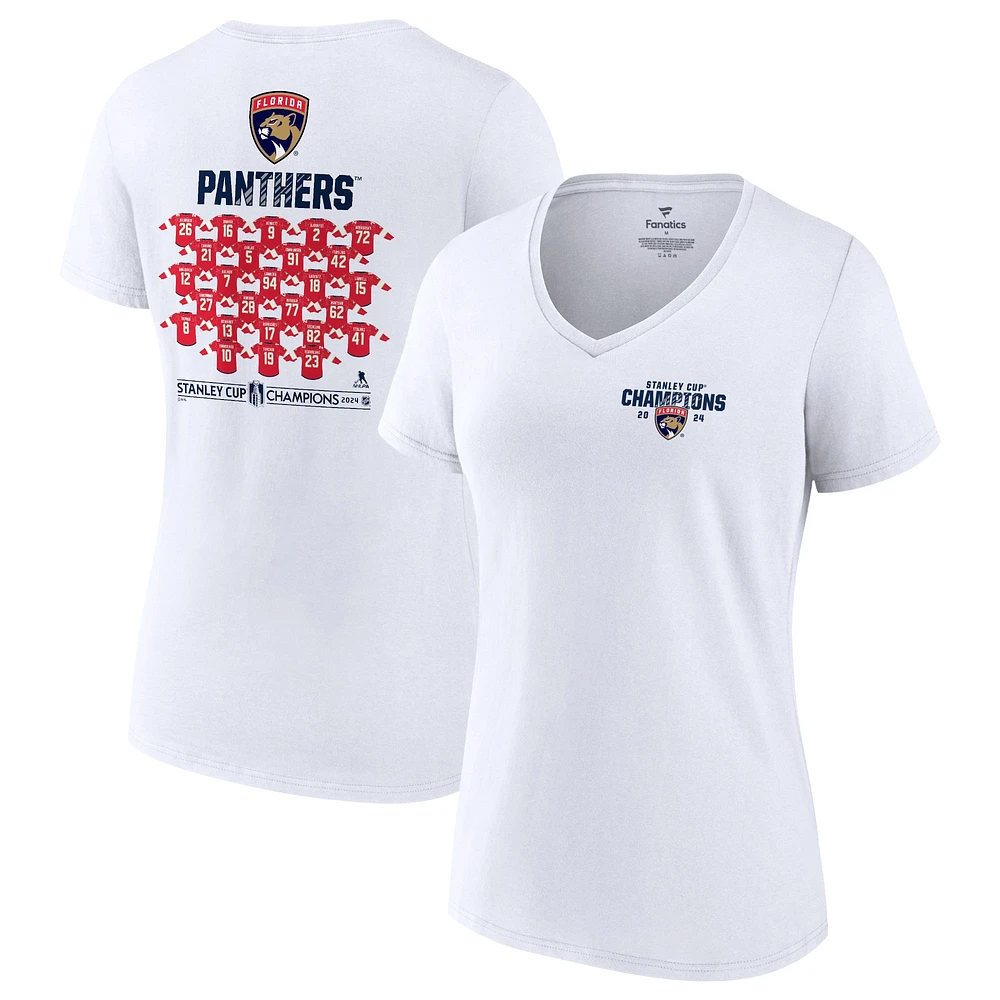 Women's Fanatics  White Florida Panthers 2024 Stanley Cup Champions Plus Jersey Roster V-Neck T-Shirt