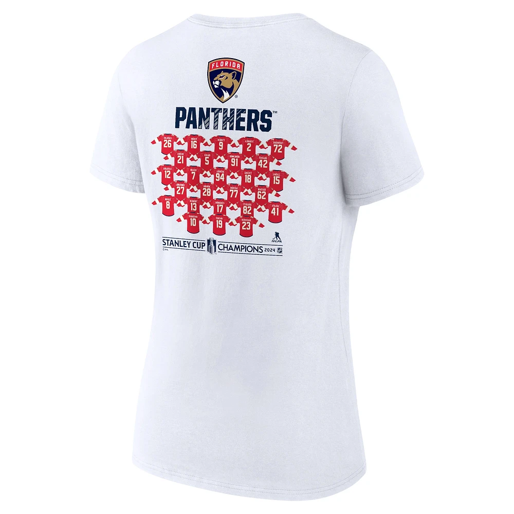 T-shirt blanc à col en V Fanatics pour femmes des Panthers de la Floride 2024 Champions Coupe Stanley, maillot grande taille