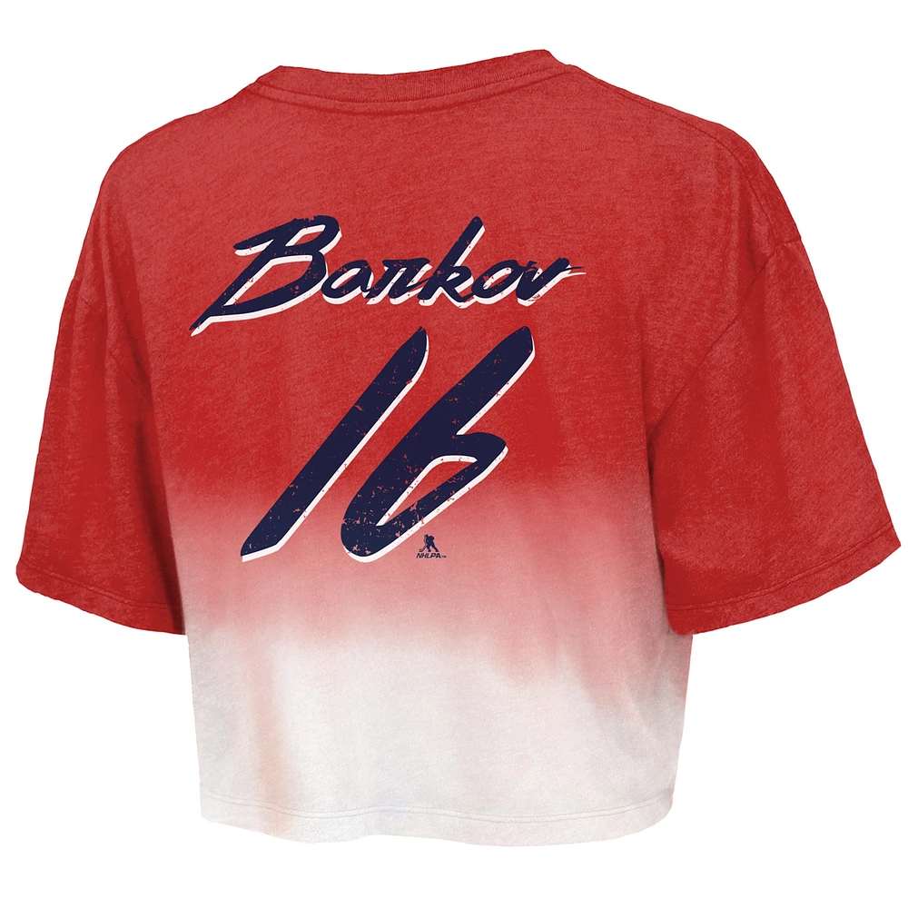 T-shirt Majestic Threads pour femmes Aleksander Barkov Red Florida Panthers Champions de la Coupe Stanley 2024 Dip Dye Boxy Cropped Name & Number