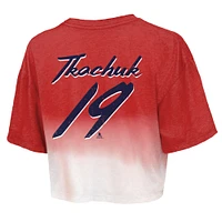 Women's Majestic Threads Matthew Tkachuk Red Florida Panthers 2024 Stanley Cup Champions Dip Dye Boxy Crop Name & Number T-Shirt