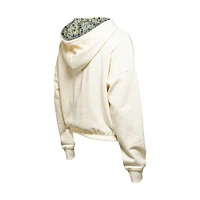 Women's New Era Cream Florida Panthers Glam Game Quarter-Zip Cropped Floral Hoodie Pullover