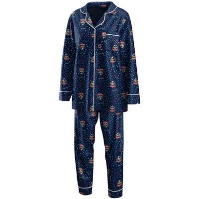 Florida Panthers WEAR by Erin Andrews Women's Long Sleeve Button-Up Shirt & Pants Sleep Set - Navy