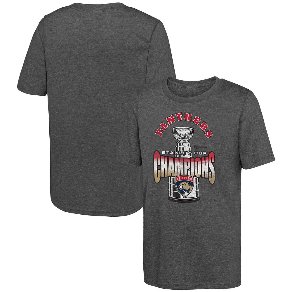 Youth Fanatics Heather Grey Florida Panthers Champions de la Coupe Stanley 2024 T-shirt triple mélange