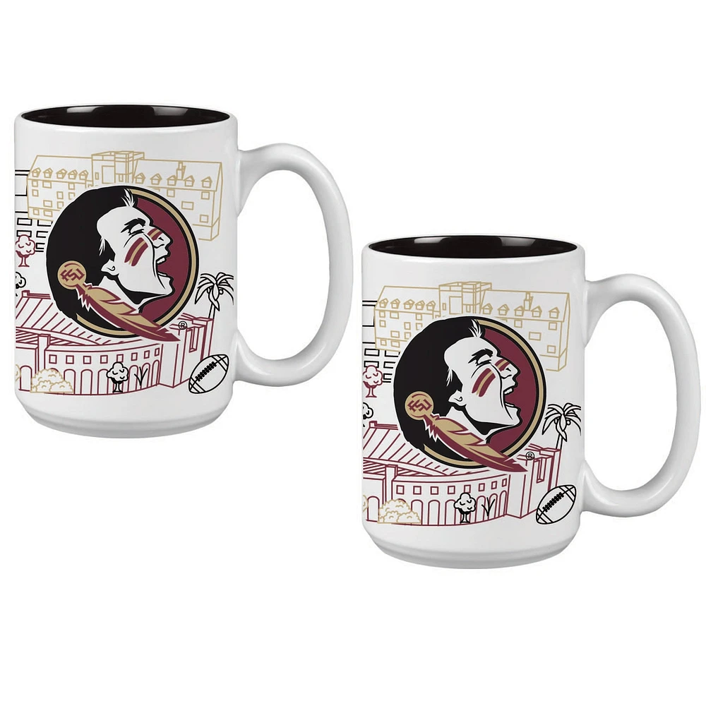 Lot de deux tasses à café Florida State Seminoles Campus Line Art de 15 oz