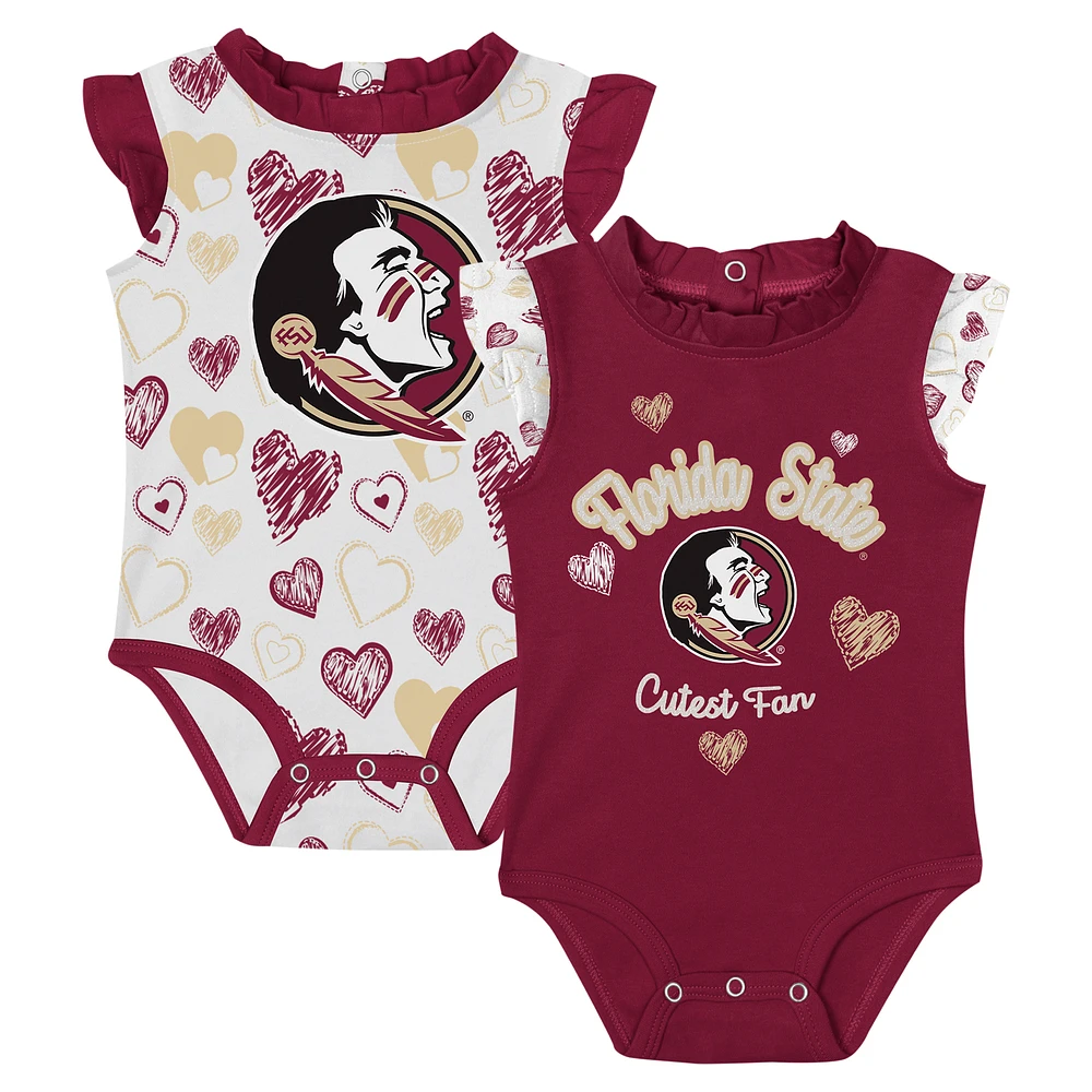 Girls Newborn Garnet Florida State Seminoles Happy Hearts  2-Pack Bodysuit Set