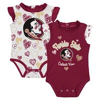 Ensemble de 2 bodies Happy Hearts pour nouveau-né fille Garnet Florida State Seminoles