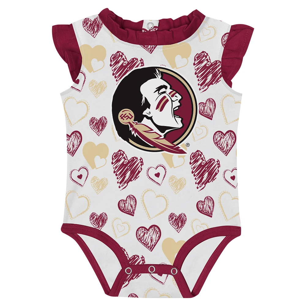 Ensemble de 2 bodies Happy Hearts pour nouveau-né fille Garnet Florida State Seminoles