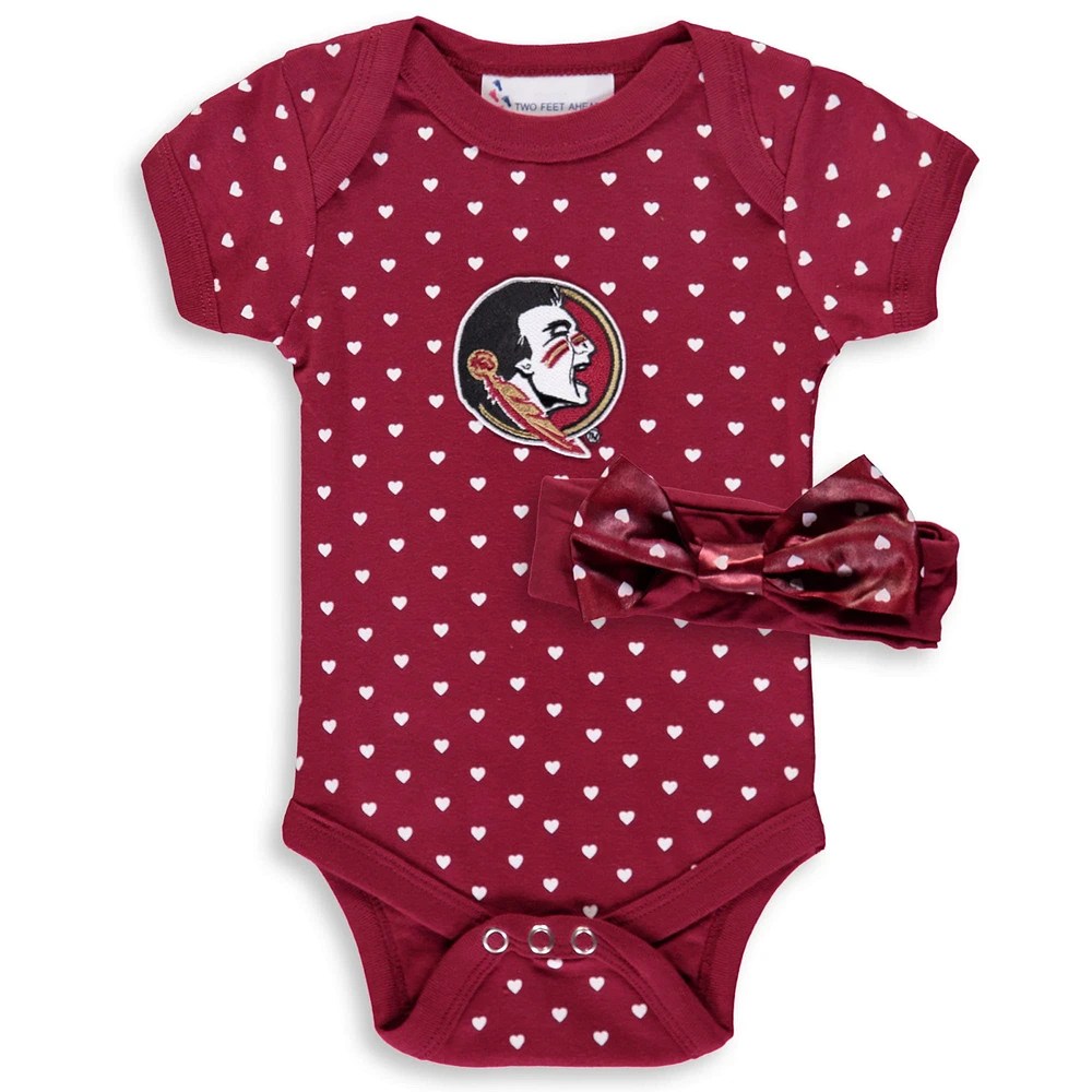 Girls Newborn & Infant Garnet Florida State Seminoles Hearts Bodysuit and Headband Set