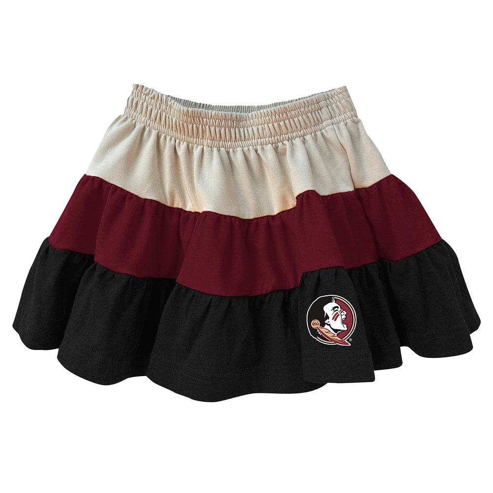 Girls Toddler Wes & Willy Tan Florida State Seminoles Tri-Blend Sleeveless Full-Zip Hoodie Tiered Skirt Set