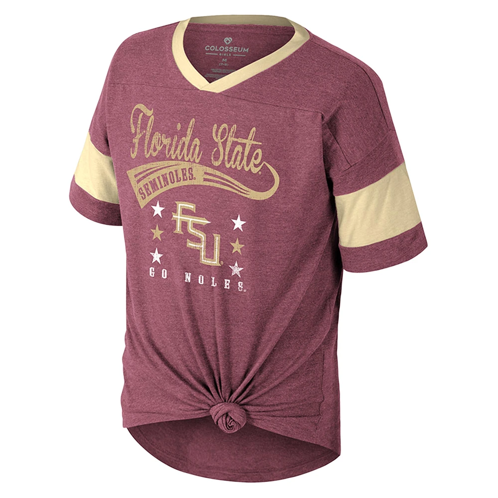 T-shirt à nouer sur le devant pour filles Colosseum Garnet Florida State Seminoles Frontier