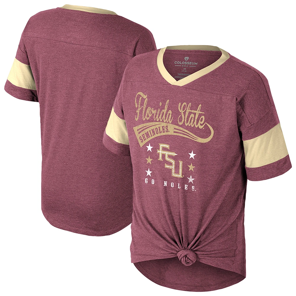 T-shirt à nouer sur le devant pour filles Colosseum Garnet Florida State Seminoles Frontier