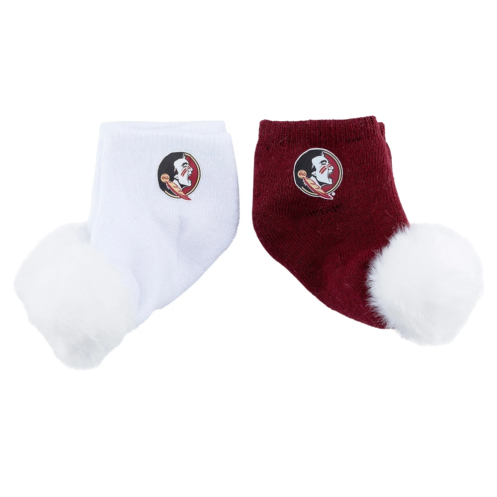 Lot de deux paires de chaussettes à pompon pour bébé ZooZatz Florida State Seminoles