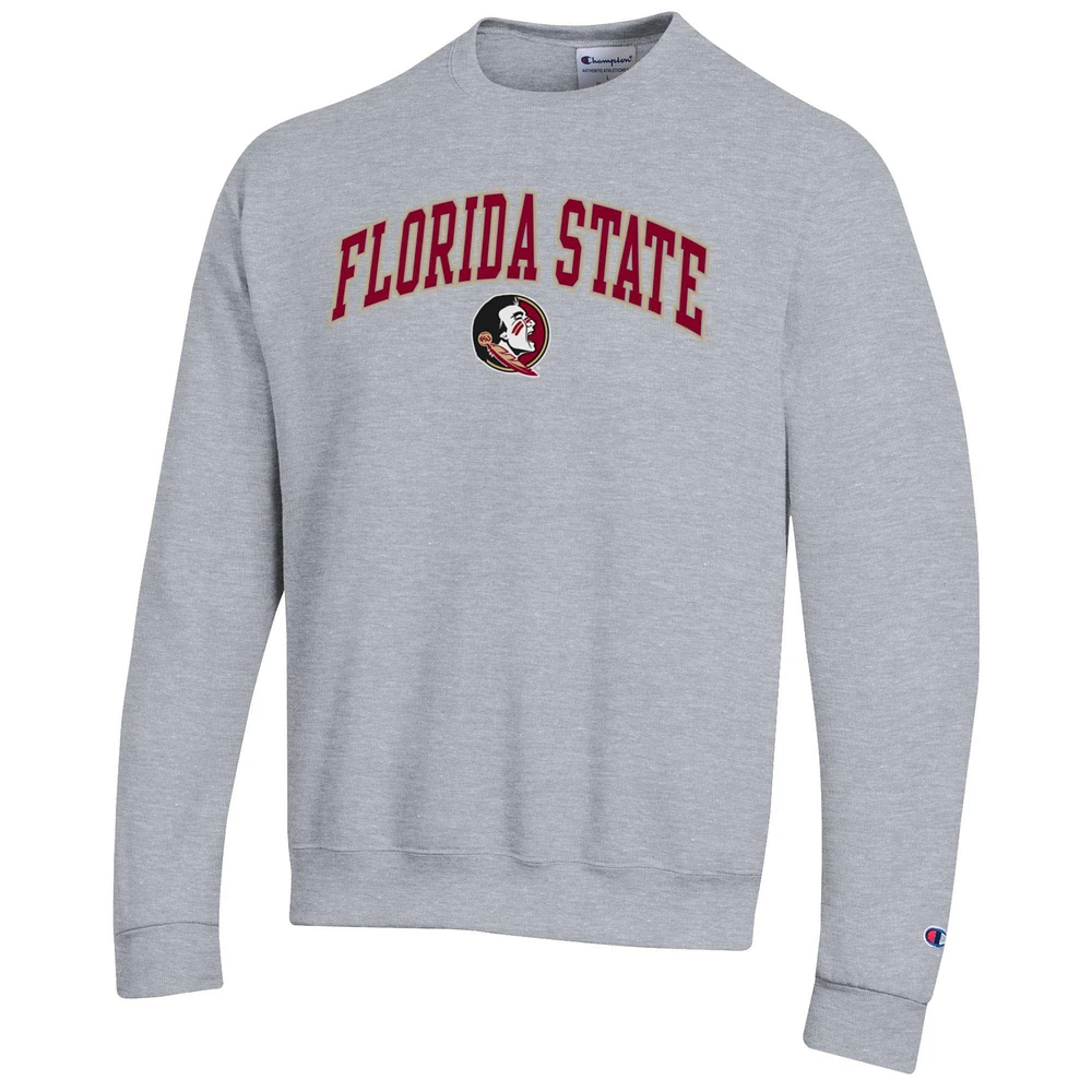 Men's Champion  Heather Gray Florida State Seminoles Arch Over Logo Pullover Sweatshirt