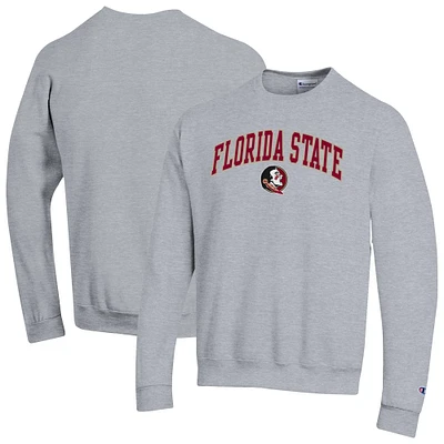Men's Champion  Heather Gray Florida State Seminoles Arch Over Logo Pullover Sweatshirt