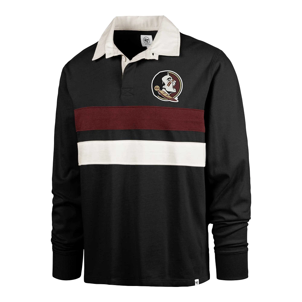 Men's '47 Black Florida State Seminoles Clubhouse Knox Thames Long Sleeve Rugby Polo