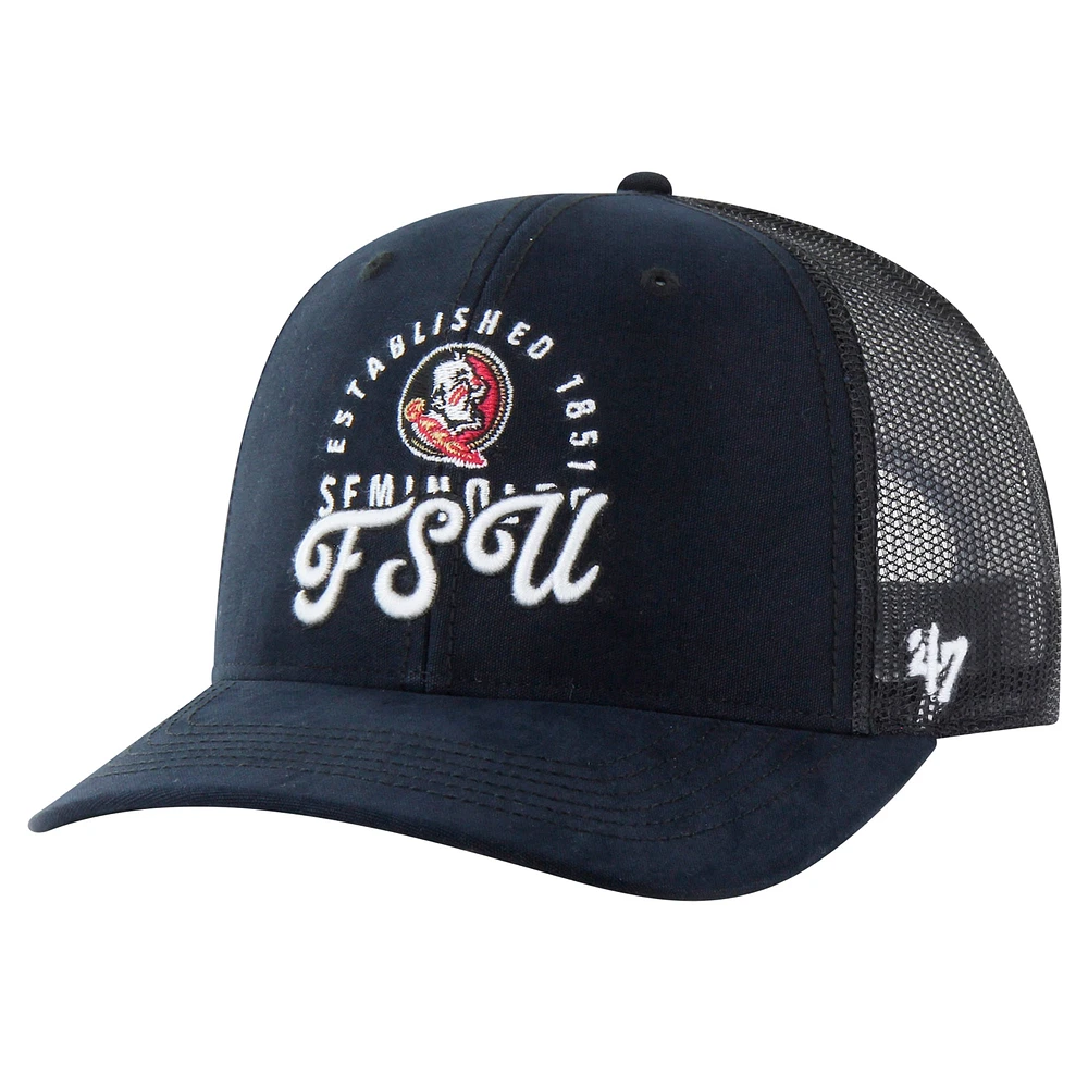 Casquette ajustable Pitstop Trucker noire '47 pour homme des Florida State Seminoles