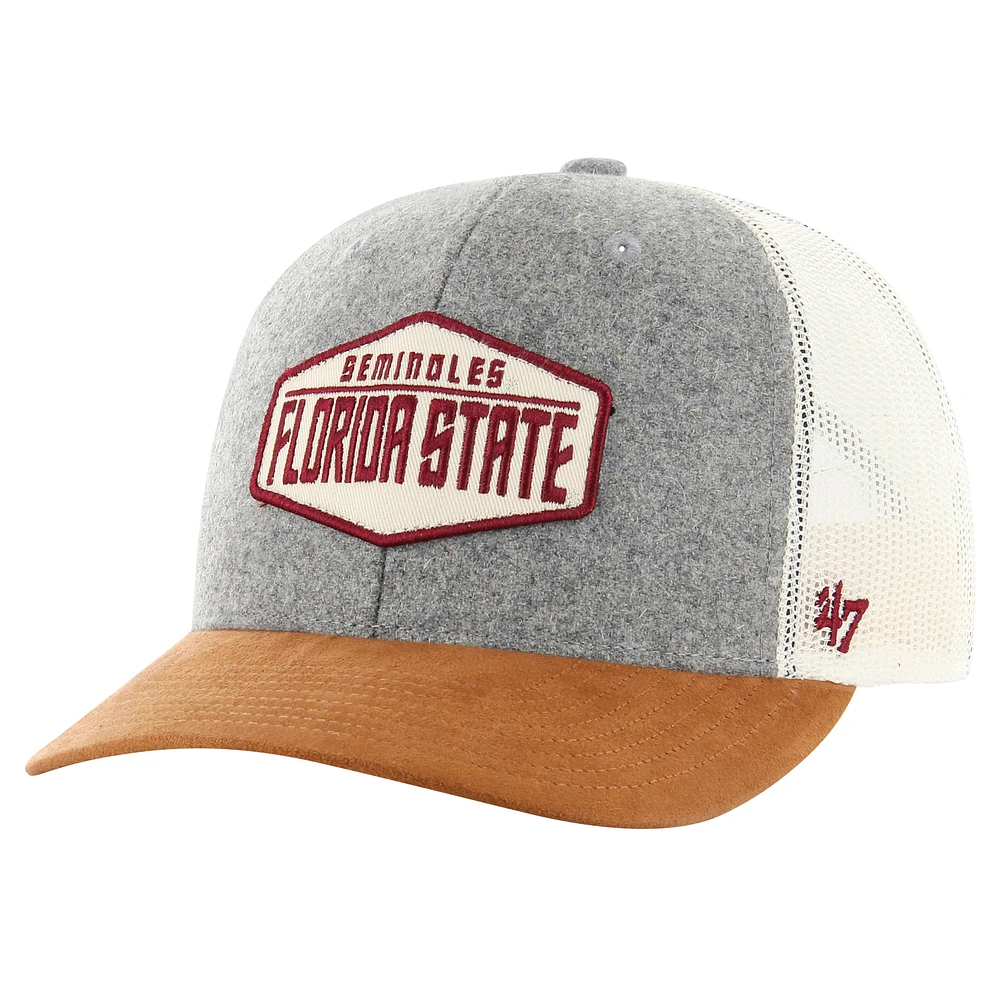 Casquette ajustable Drover Trucker '47 Heather Grey Florida State Seminoles pour homme