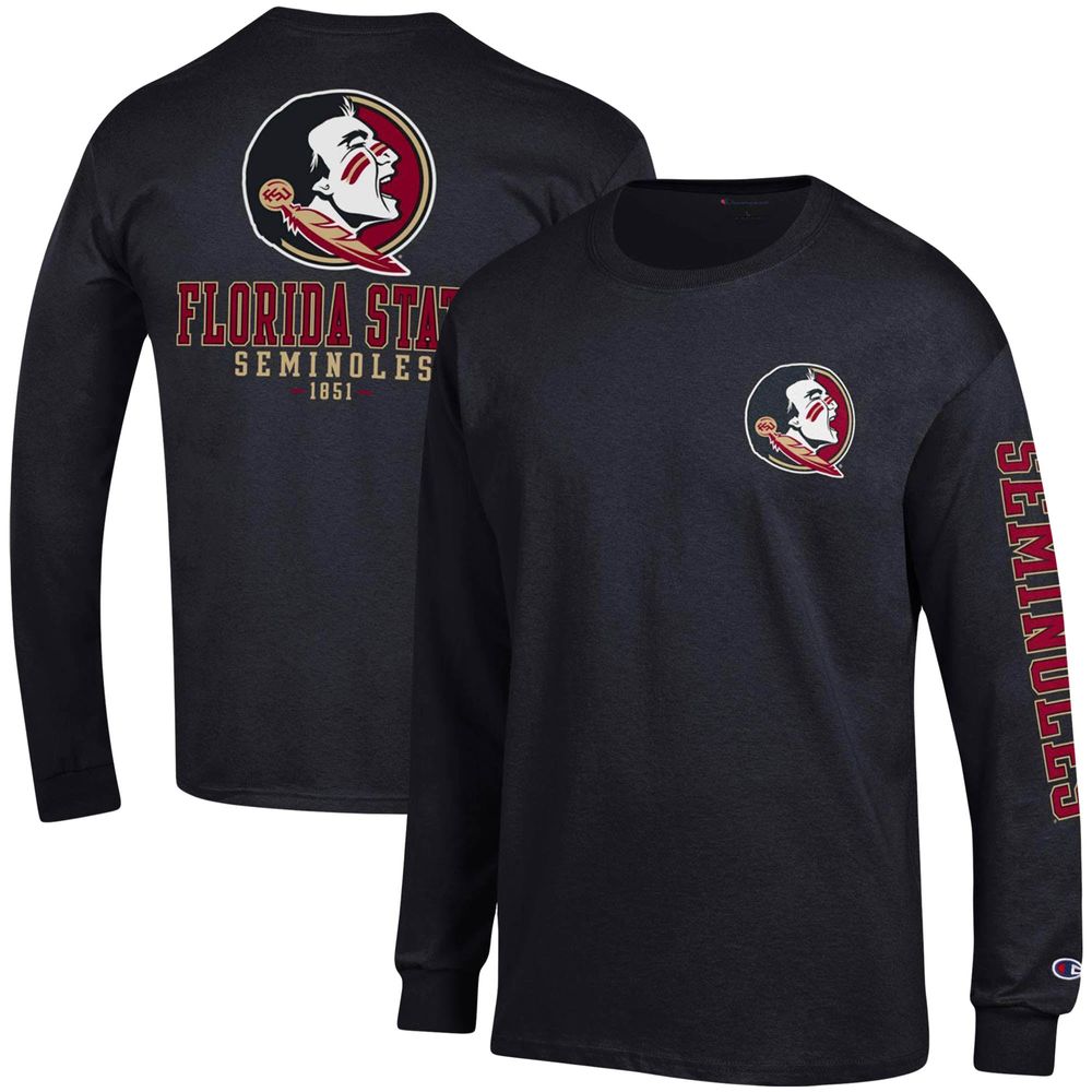 Men's Champion Black Florida State Seminoles Team Stack Long Sleeve T-Shirt