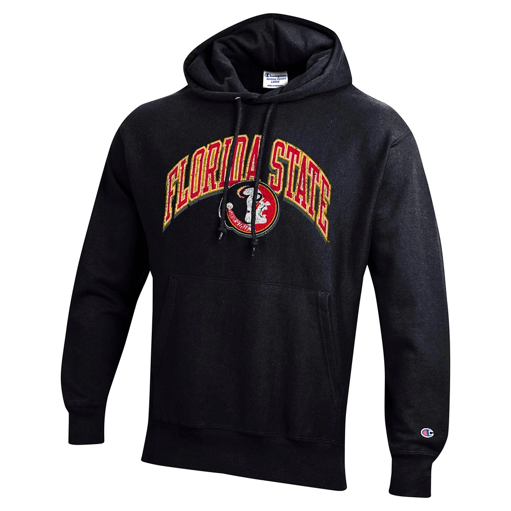 Men's Champion Black Florida State Seminoles Vault Late Night Reverse Weave Pullover Hoodie