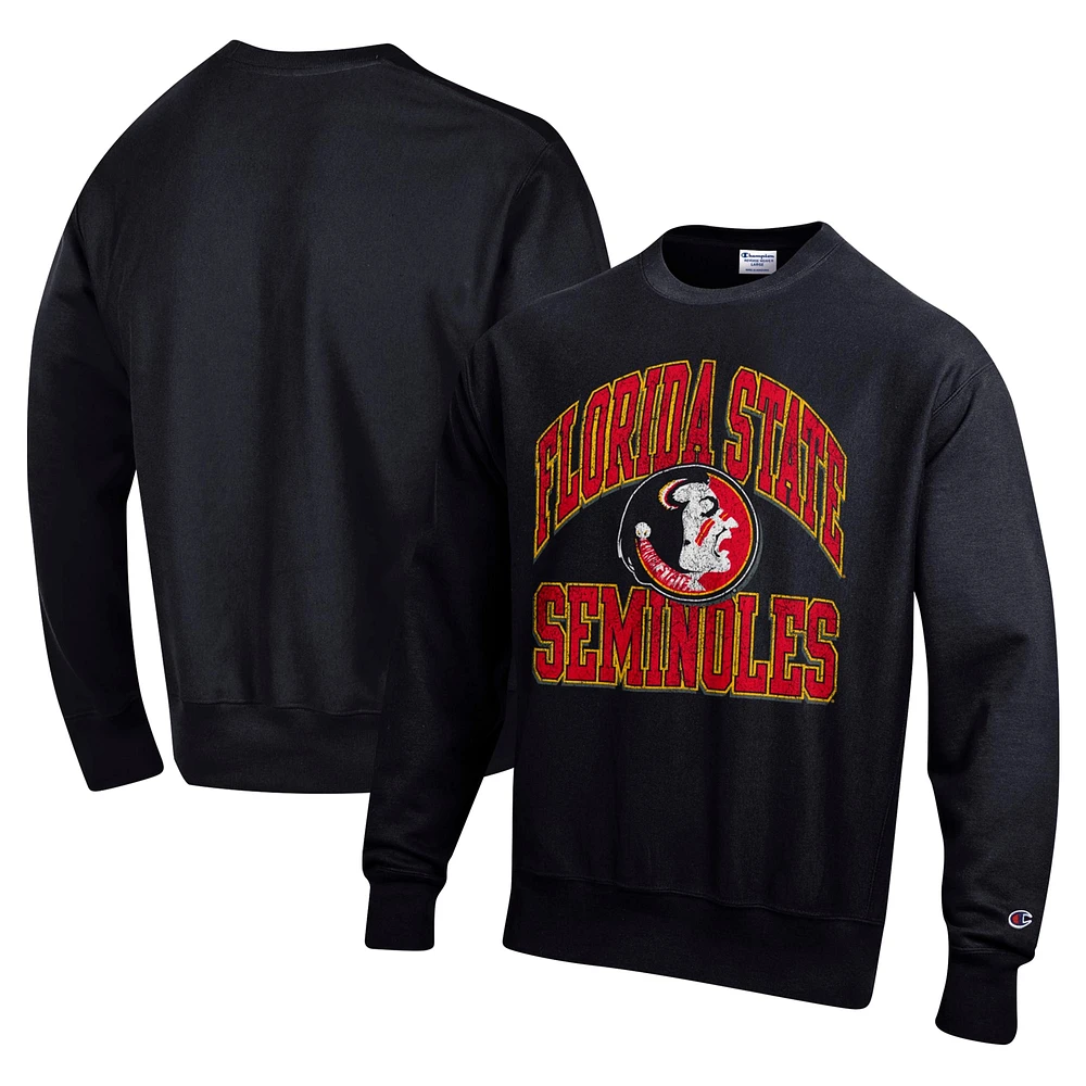 Men's Champion Black Florida State Seminoles Vault Late Night Reverse Weave Pullover Sweatshirt