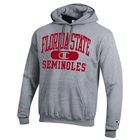 Men's Champion Heather Gray Florida State Seminoles Arch Pill Pullover Hoodie