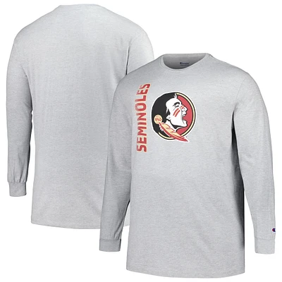 T-shirt à manches longues Champion Heather Grey Florida State Seminoles Big & Tall Mascot pour hommes