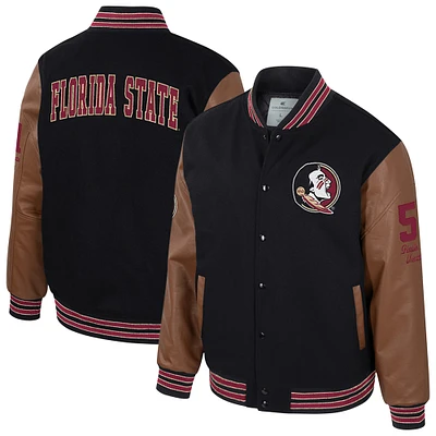 Veste universitaire noire à boutons-pression Colosseum Florida State Seminoles Letterman pour homme