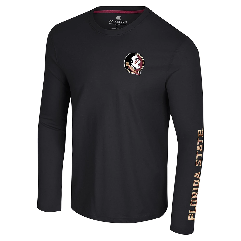 T-shirt à manches longues Colosseum Black Florida State Seminoles Logo Lockup 3-Hit Active Blend pour hommes