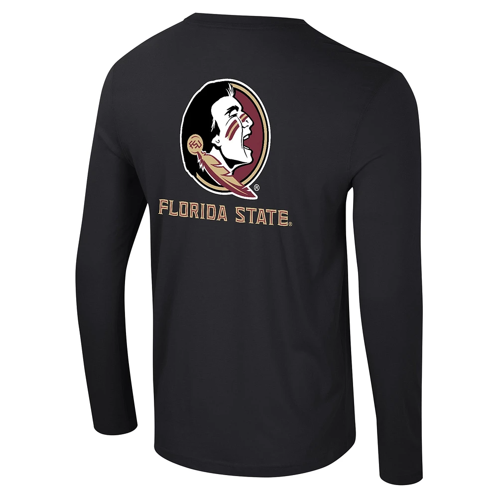 T-shirt à manches longues Colosseum Black Florida State Seminoles Logo Lockup 3-Hit Active Blend pour hommes