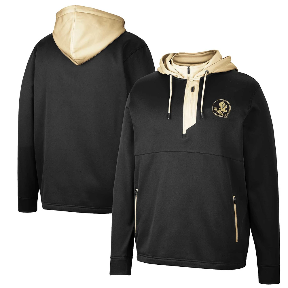 Sweat à capuche Colosseum pour hommes, noir, Florida State Seminoles Luge 3.0, quart de zip