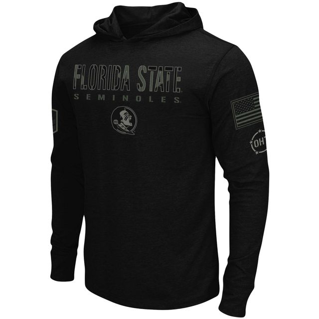 T-shirt à capuche manches longues pour hommes Colosseum Black Florida State Seminoles OHT Military Appréciation