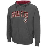 Men's Colosseum Charcoal Florida State Seminoles Arch & Logo 3.0 Full-Zip Hoodie