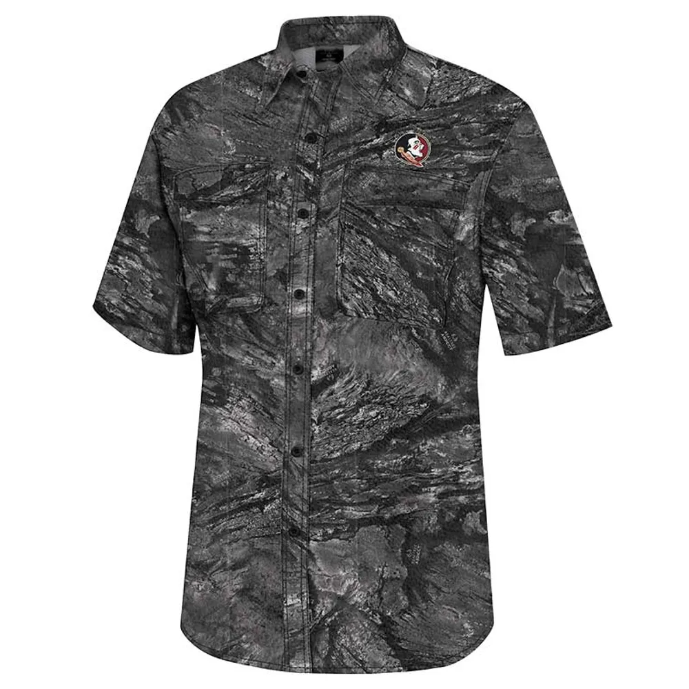 Colosseum Charcoal Florida State Seminoles Realtree Aspect Charter Chemise de pêche à boutons complets pour homme